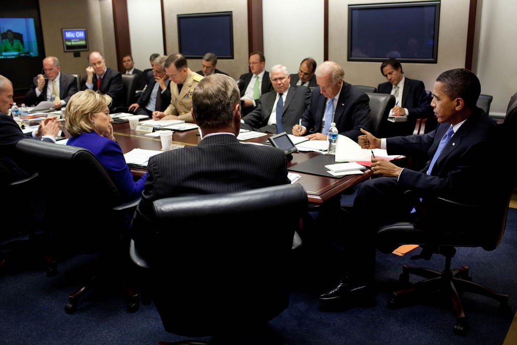 "Obama in Situation Room" by Pete Souza for the White House - P093009PS-0222 The Official White House Photostream. Licensed under Public Domain via Wikimedia Commons.